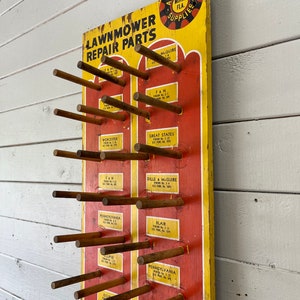 Lawnmower Repair Parts Display Hardware Store Industrial Display Red and Yellow Wood Rack Wall Rack Necklace Display Jewelry Display image 1