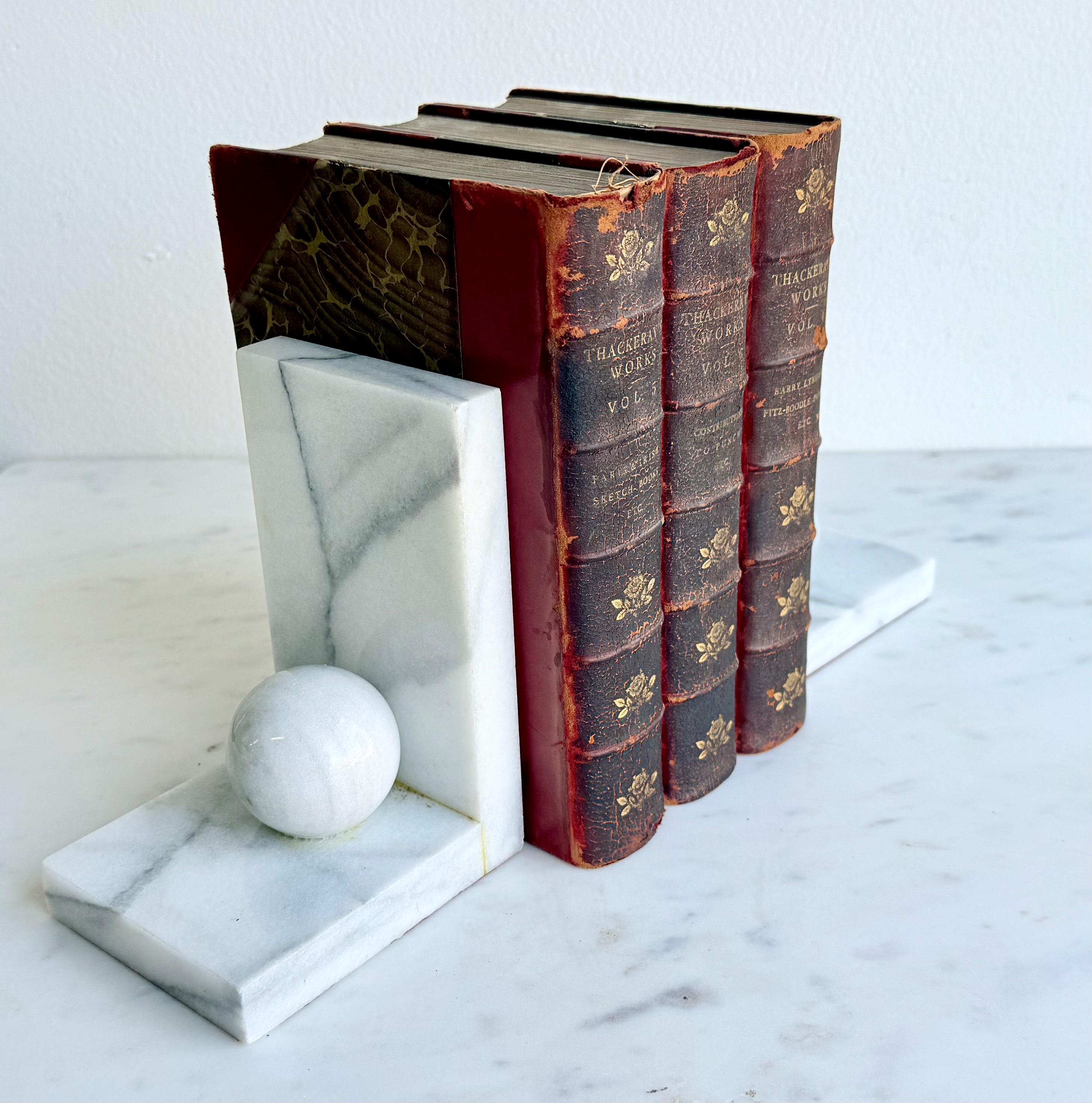 Vintage Marble Sphere Bookends Spherical Orb Mid Century Art Deco