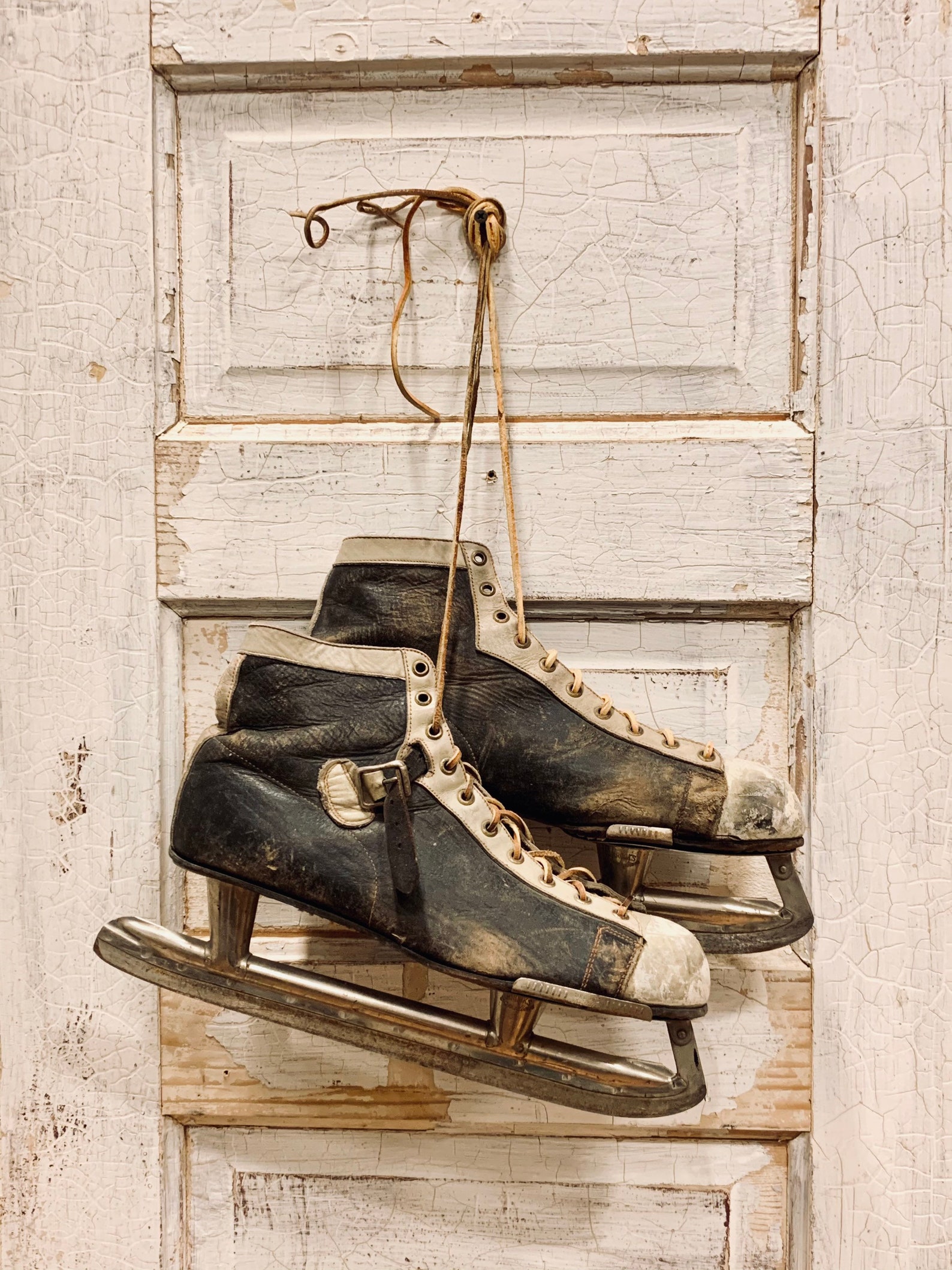 Antique Mens Ice Skates Black Ice Skates Black and White Etsy