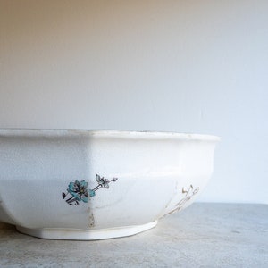 Ironstone Wash Basin Large White Floral Bowl Heavy Stoneware Shabby Chic Antique China Brown and White Modern Farmhouse image 4