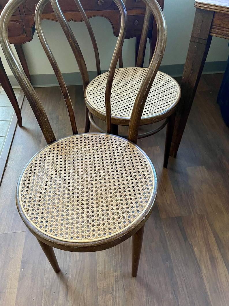 Bentwood Chairs Set of Two Bent Wood Dining Chairs Thonet Chairs Bistro Chairs Wood Caned Chairs Caning Caned Seat Rattan Wicker MCM image 5