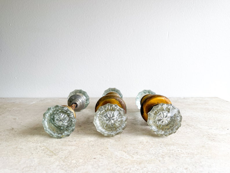 Antique Crystal Doorknobs Brass Interior Bedroom Doorknobs Bathroom Doorknobs Clear Glass Antique Hardware Door Knob Set 12 Point 画像 2