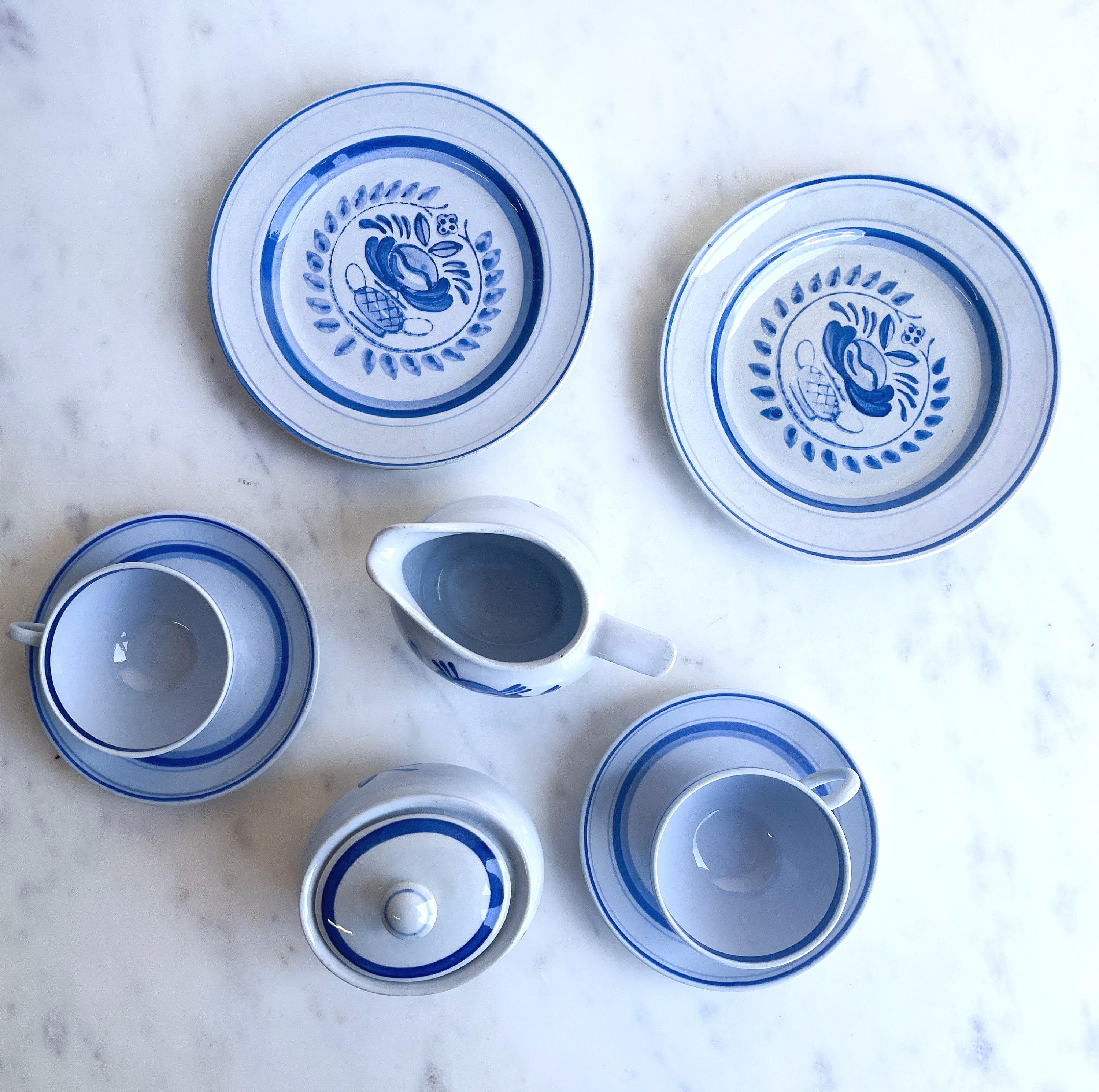 Arabia Finland Blue Rose Pattern Dishes Cup and Saucer Sugar Arabia Finland Blue Rose Pattern Dishes Cup and Saucer Sugar