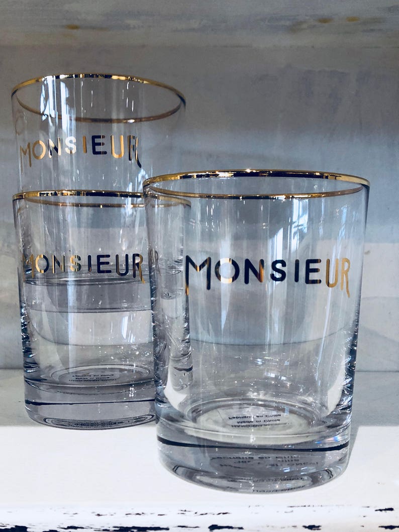 Monsieur glass with gold rim.