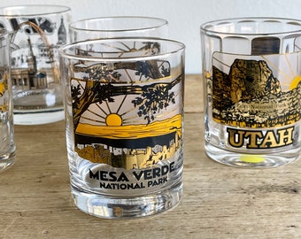 Vintage Lowball Glass MCM Souvenir Black and Gold Plate Mesa Verde National Park Colorado