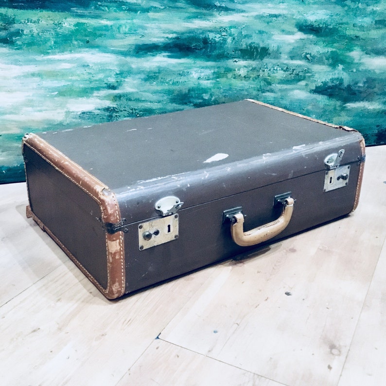 Vintage Brown Leather Suitcase Brown Leather Suitcase Vintage Travel Vintage Leather Suitcase Hard Side Suitcase Wedding Card Box