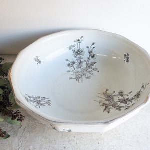 Ironstone Wash Basin Large White Floral Bowl Heavy Stoneware Shabby Chic Antique China Brown and White Modern Farmhouse image 8