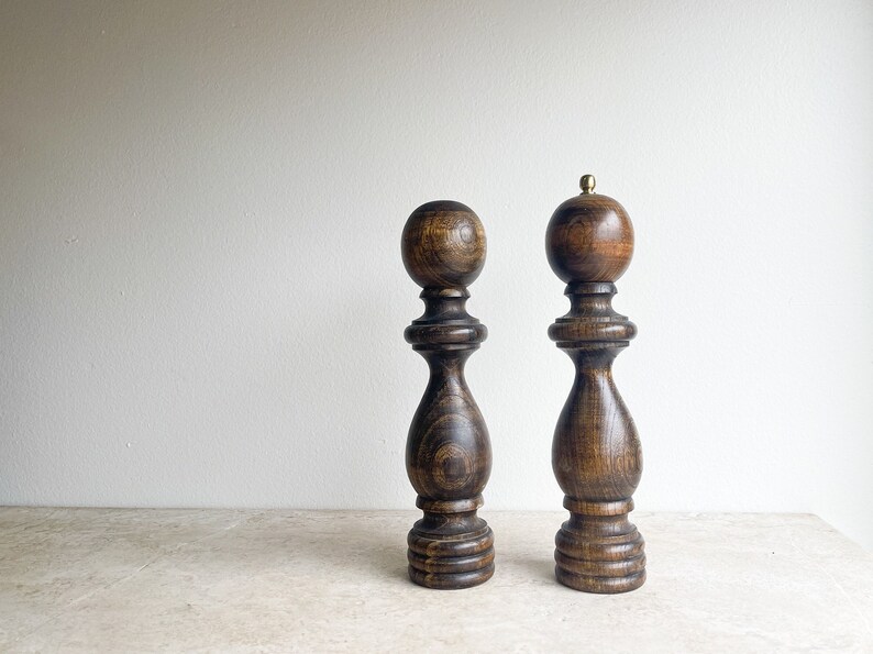 Wooden Salt and Pepper Grinders Turned Wood Spindle Salt and Pepper Shakers Set of Two image 1