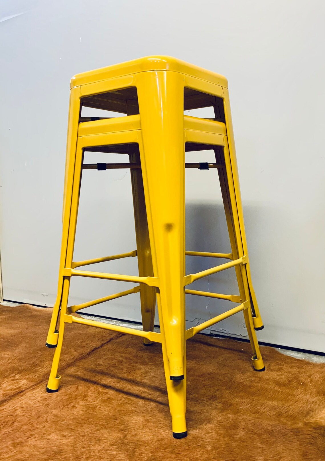 Set of 2 Yellow Metal Bar Stools Painted Metal Bar Stools Etsy