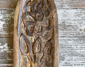 Hand Carved Mango Wood Tray Floral Pattern Small Oval Wood Tray | Entryway Tray Carved Tray Candle Tray Jewelry Tray | Rustic Decor Boho