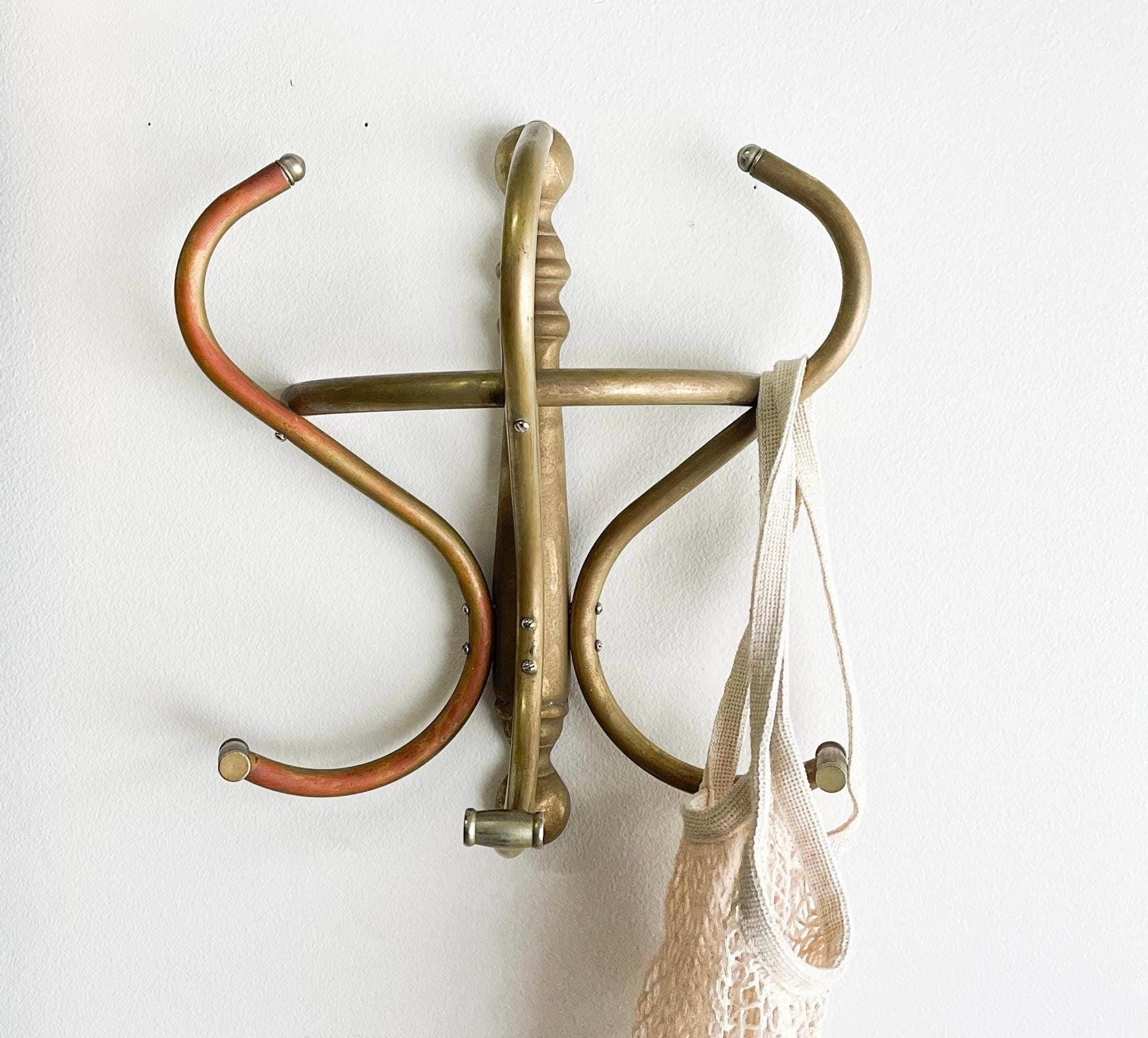 Vintage Large Brass Hat Rack Barber Shop Wall Hung 6-hooks Wall