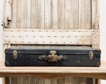 Long Black Suitcase Storage Rustic Industrial Decor Storage Shelf Photos Papers Artwork Travel Luggage