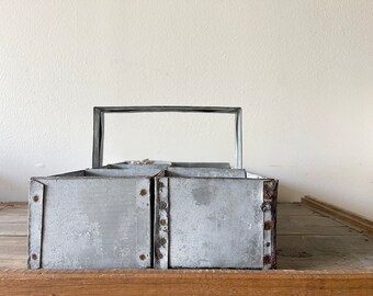 Rustic Galvanized Divided Metal Tool Tray Tote | Artist Supplies | Gardening | Display | Crafts Storage | Industrial Farmhouse Sheet Metal