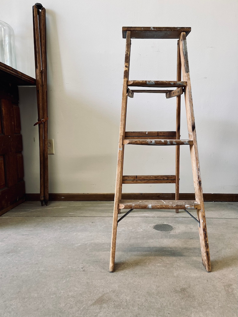 Antique Rustic Wood Ladder Paint Ladder Step Stool Etsy