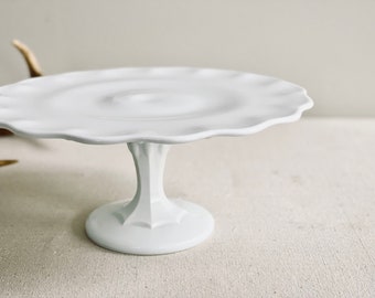 Fenton Milkglass Cake Stand Pedestal Platter Round White Milk Glass Wedding Serving