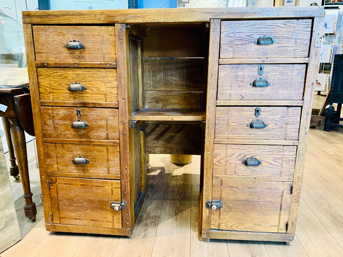Antique Standing Desk Desk with Drawers Large Wood Desk Etsy