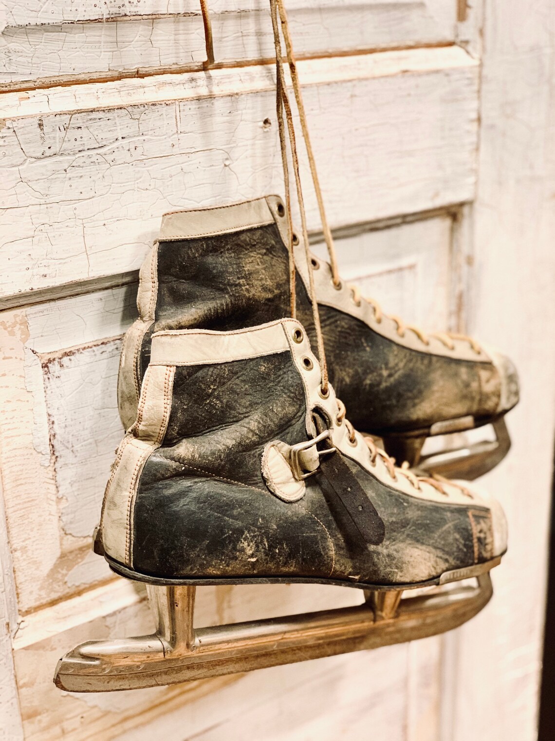 Antique Mens Ice Skates Black Ice Skates Black and White Etsy