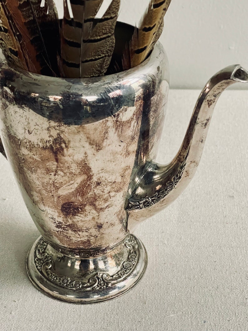 Silver Pitcher Antique Pitcher Tarnished Silver Vase Display Flowers Branches Shabby Chic Silverplate image 2