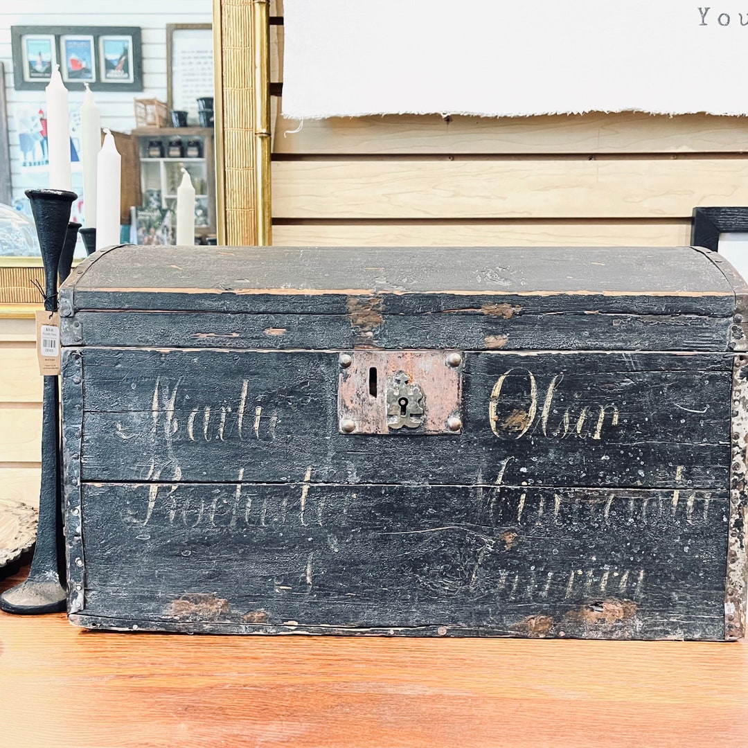 Small Antique Wood Trunk Rustic Storage Immigrant Trunk 1800s Etsy
