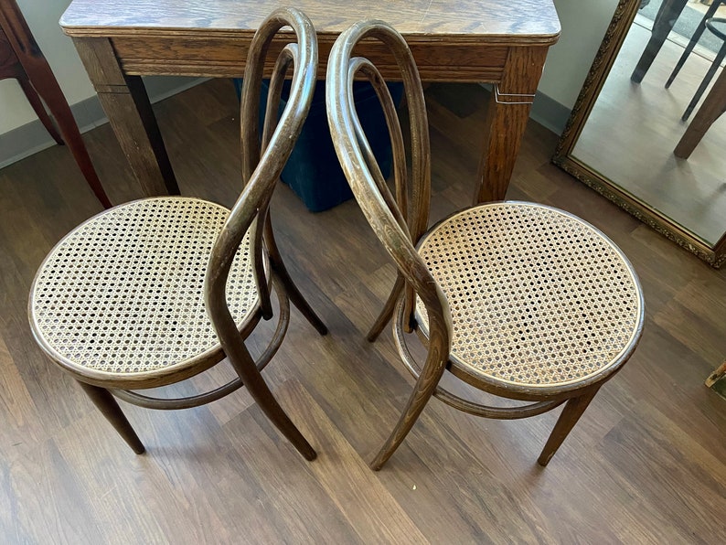 Bentwood Chairs Set of Two Bent Wood Dining Chairs Thonet Chairs Bistro Chairs Wood Caned Chairs Caning Caned Seat Rattan Wicker MCM image 3