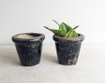 Small Terracotta Planter Black Planter Ceramic 2” Planter 3” Planter Herbs Cactus Windowsill Houseplant Garden Cottagecore