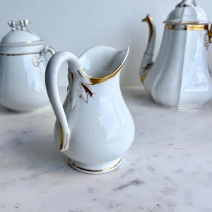 Antyczny dzbanek do mleka Haviland Limoges z lat 1890., paryski dzbanek do mleka, wykonany we Francji, porcelana Cable, biała i złota, z obrączką ślubną do serwowania kawy