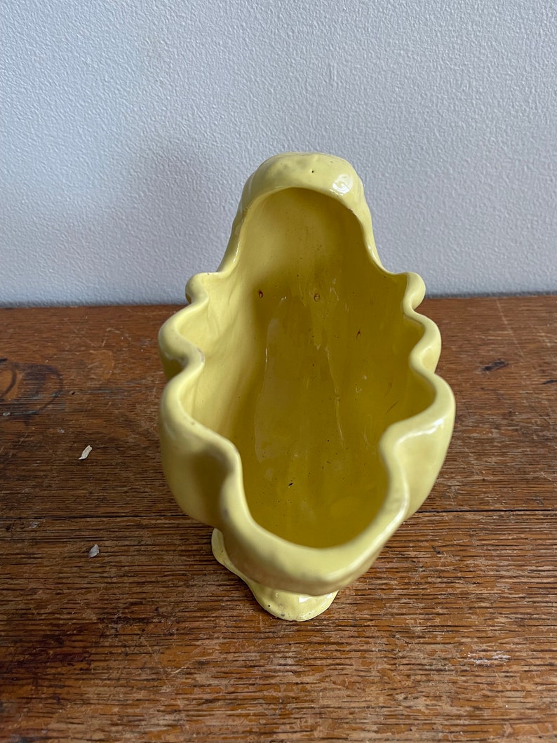 Yellow Mid Century Planter Dish Pottery Mid-Century Conch Planter Houseplant Butter Yellow Planter Made in USA image 5