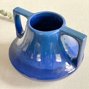 Cobalt Blue Haeger Eve Vase Drip Glaze Double Handle Arts Crafts Style Pottery USA image 5