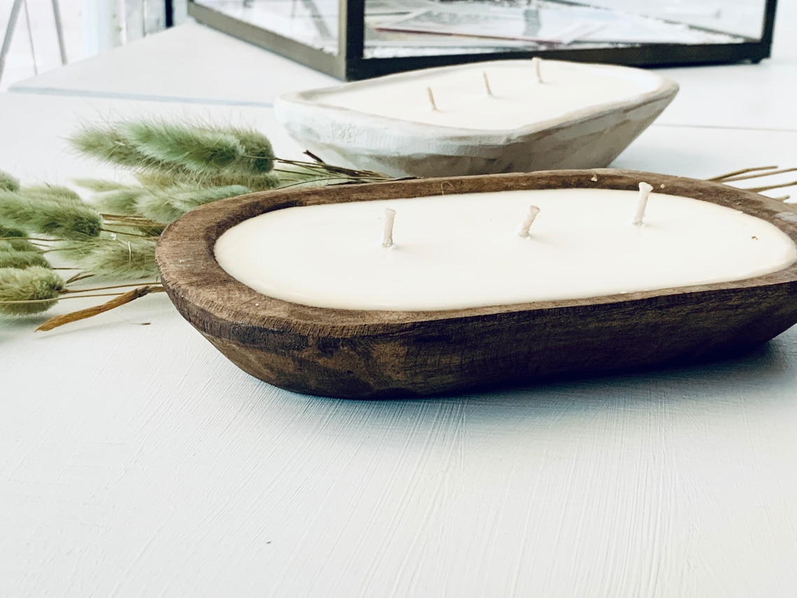 Dough Bowl Candle Wood Dough Bowl Candles Whitewashed Etsy