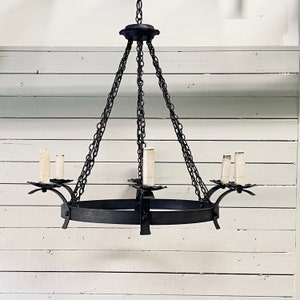 Large Black Iron Rustic Chandelier Candleabra Wrought Iron Spanish Gothic Style Industrial Vintage Lighting Hard Wired image 2