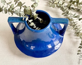 Cobalt Blue Haeger Eve Vase Drip Glaze Double Handle Arts + Crafts Style Pottery USA