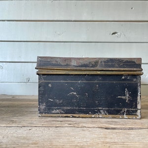 Vintage Metal Box Cash Box Black Metal Box Craft Storage Card Box Card Display Rustic Metal Storage Industrial Desk Organization image 4