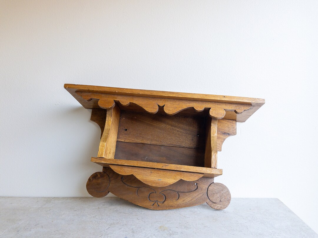 Vintage Wooden Wall Shelf Clock Shelf Vintage Wood Spice Rack Wood