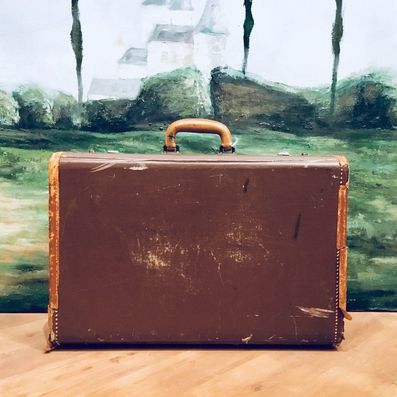 Vintage Brown Leather Suitcase Brown Leather Suitcase Vintage Travel Vintage Leather Suitcase Hard Side Suitcase Wedding Card Box