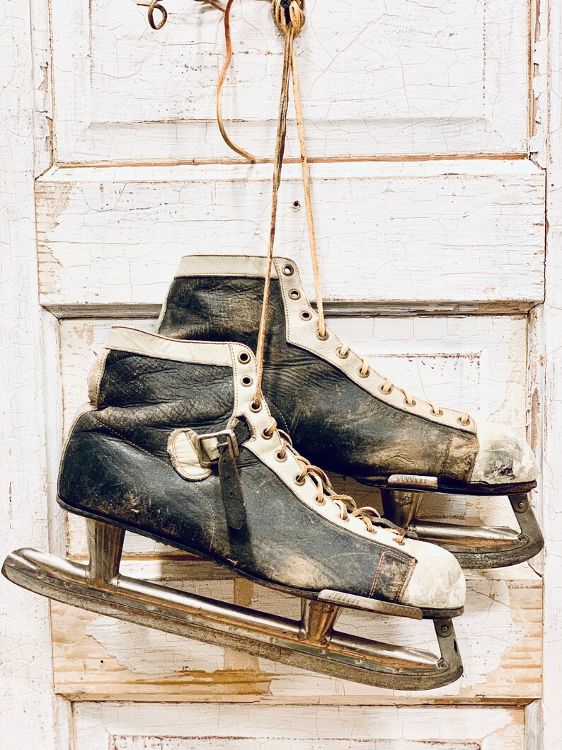 Antique Mens Ice Skates Black Ice Skates Black and White Etsy