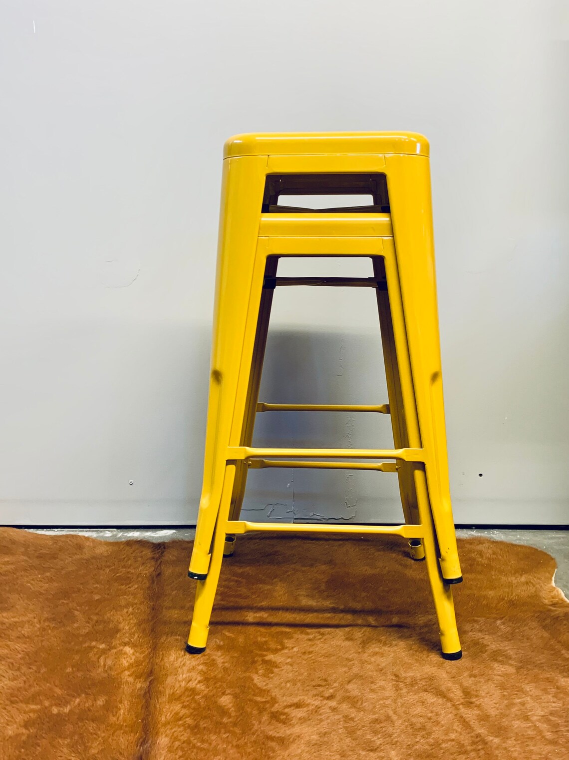 Set of 2 Yellow Metal Bar Stools Painted Metal Bar Stools Etsy