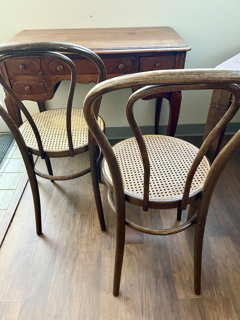 Bentwood Chairs Set of Two Bent Wood Dining Chairs Thonet Chairs Bistro Chairs Wood Caned Chairs Caning Caned Seat Rattan Wicker MCM image 6