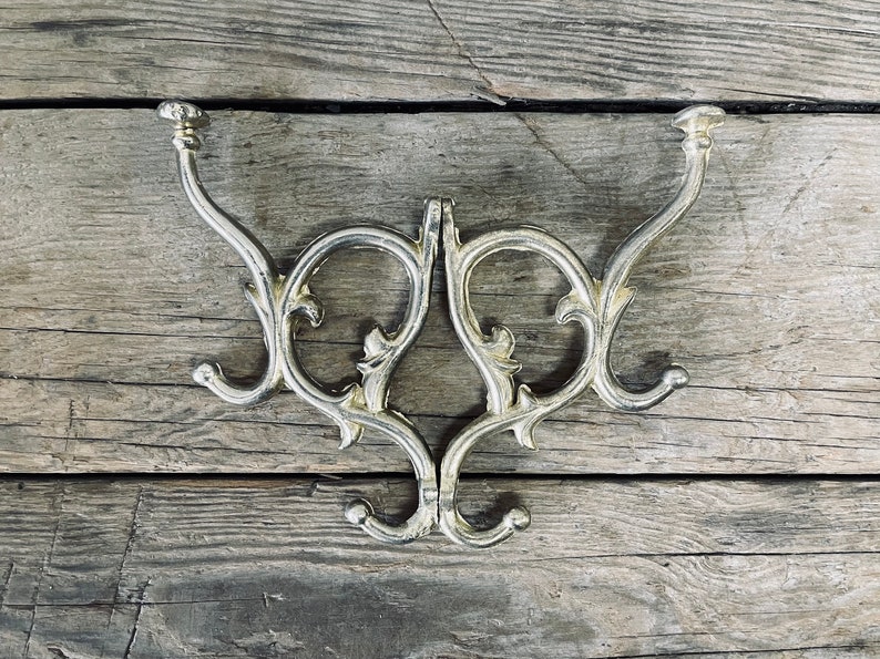 Vintage Brass Hooks Set of Two Ornate Curvy Double Wall Hooks Coat Hooks Necklace Jewelry Hooks Display Entryway Rack Antique Hook Hardware image 8