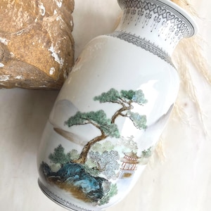 Vintage Chinese Handpainted Porcelain Vase Chinese Vase Landscape People’s Republic Period Mid Century Asia Chinoiserie Decor Made in China