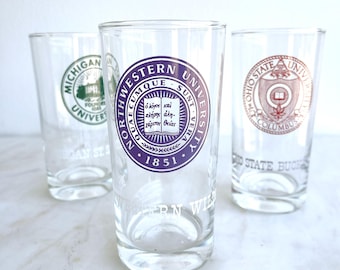 Big Ten Collegiate Glasses 1960s Vintage College NIB Marathon Oil Drinking Collectible University Glassware Ohio State Buckeyes Uni