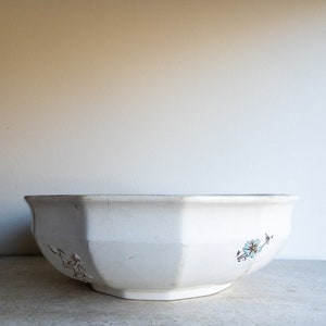 Ironstone Wash Basin Large White Floral Bowl Heavy Stoneware Shabby Chic Antique China Brown and White Modern Farmhouse image 3