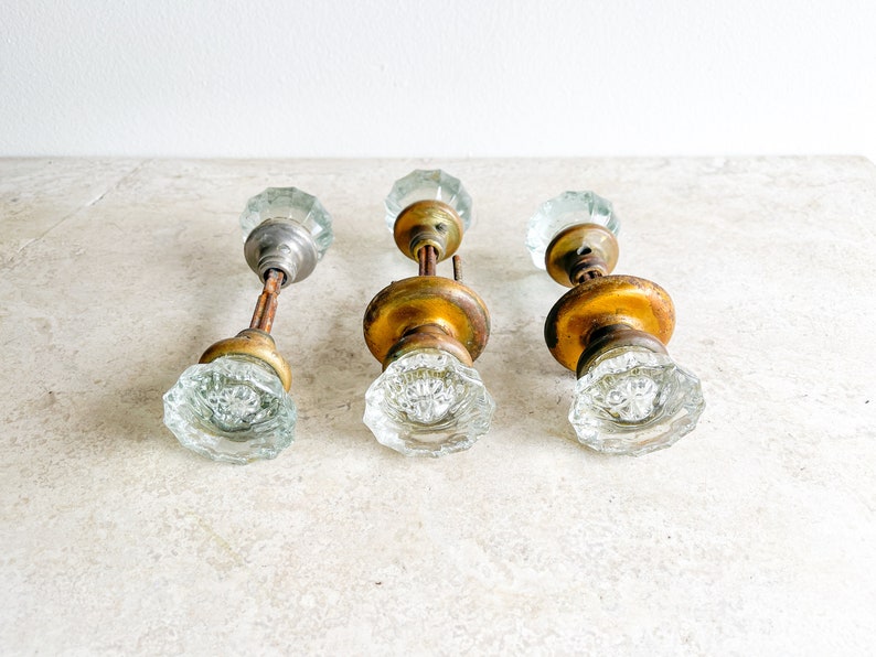 Antique Crystal Doorknobs Brass Interior Bedroom Doorknobs Bathroom Doorknobs Clear Glass Antique Hardware Door Knob Set 12 Point 画像 3