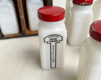 ミルクガラス　ヴィンテージ　調味料入れ　4個セット アメリカ製 ヴィンテージ ミルクガラス 調味料入れ ホルダーセット