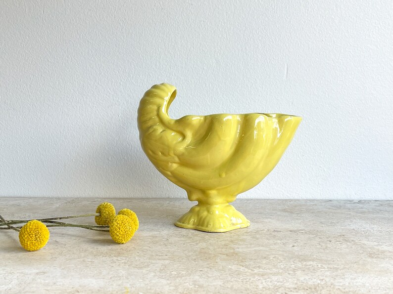 Yellow Mid Century Planter Dish Pottery Mid-Century Conch Planter Houseplant Butter Yellow Planter Made in USA image 2