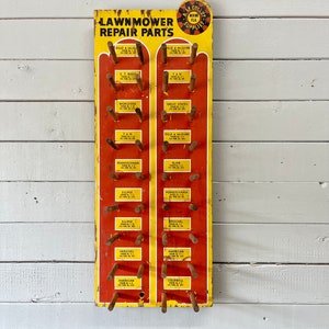 Lawnmower Repair Parts Display Hardware Store Industrial Display Red and Yellow Wood Rack Wall Rack Necklace Display Jewelry Display image 10