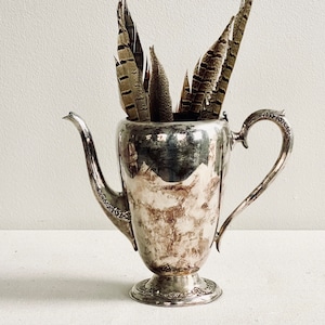 Silver Pitcher Antique Pitcher Tarnished Silver Vase Display Flowers Branches Shabby Chic Silverplate image 1