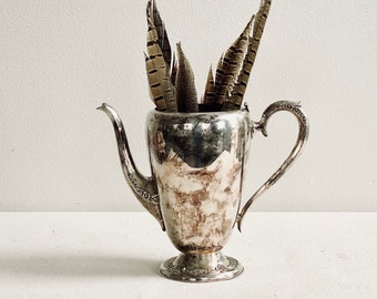 Silver Pitcher Antique Pitcher Tarnished Silver Vase Display Flowers Branches Shabby Chic Silverplate