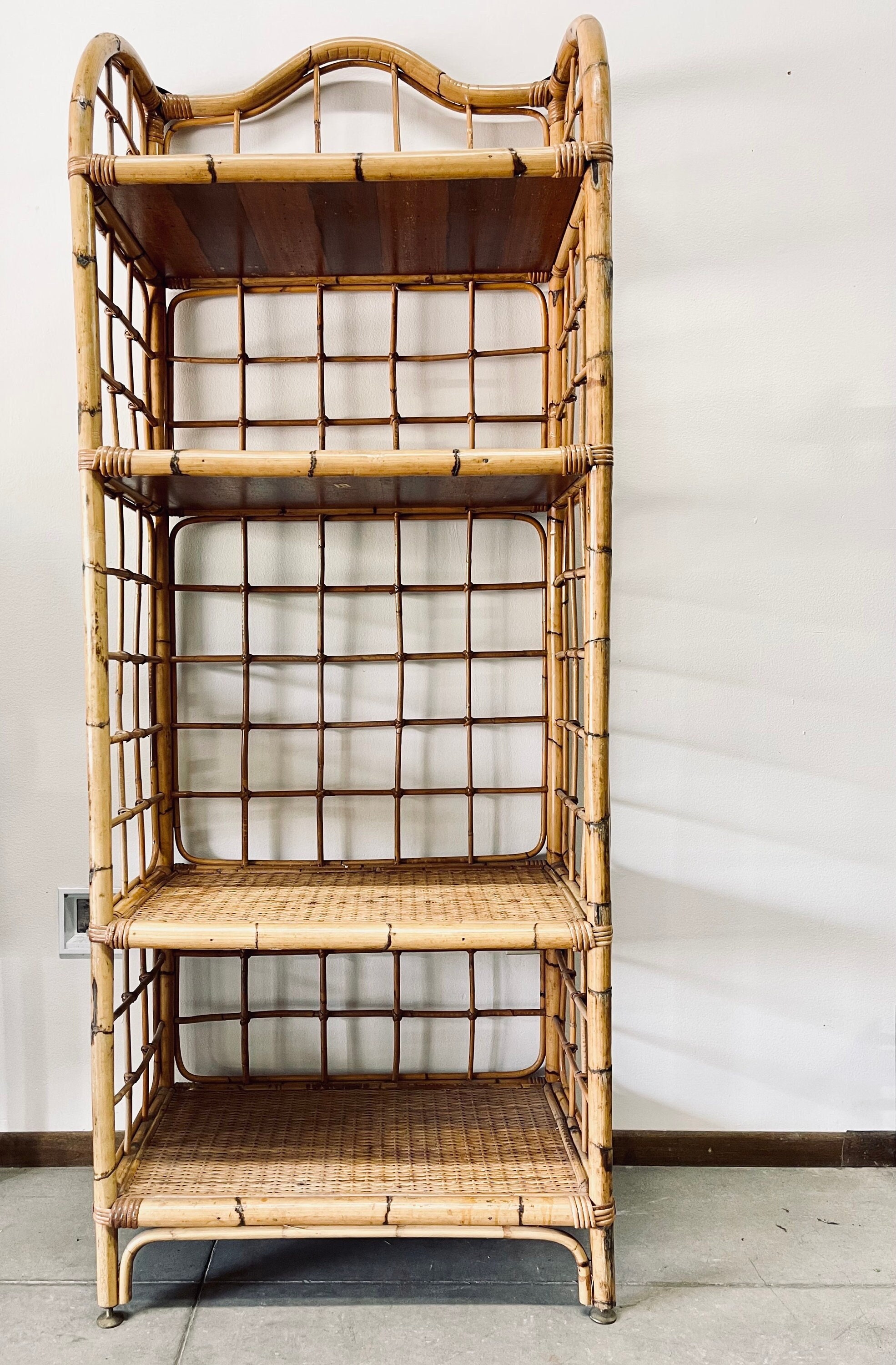 Vintage Faux Bamboo Etagere with Glass Shelves - Little Boho Valley