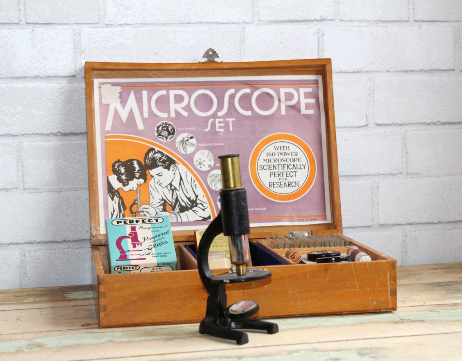 Vintage MICROSCOPE set in original wood box gReAt GiFt iDeA Etsy