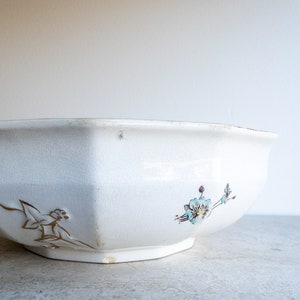 Ironstone Wash Basin Large White Floral Bowl Heavy Stoneware Shabby Chic Antique China Brown and White Modern Farmhouse image 5